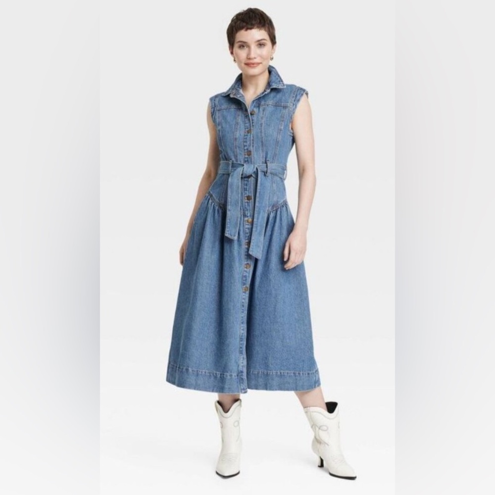 Universal Thread Midi Denim Sleeveless Belted Dress